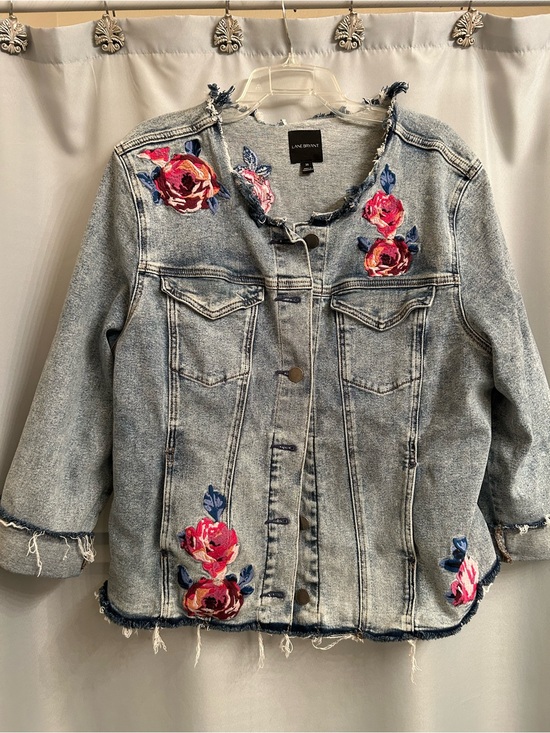 Lane Bryant Jackets & Blazers - Lane Bryant Light Wash Denim Jacket with Pink & Blue Floral Embroidery